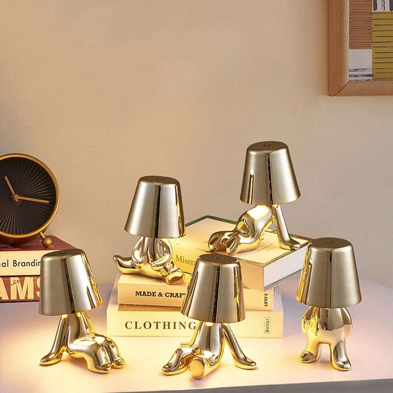 Cute Doll Shape Touch Adjustable Desk Lamp Mini Bedroom Rechargeable Night Light, Spec: 8047(Gold)