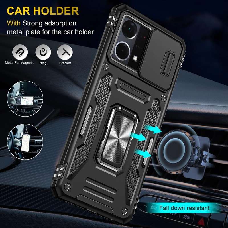For OPPO Reno7 4G Armor PC + TPU Camera Shield Phone Case(Black)