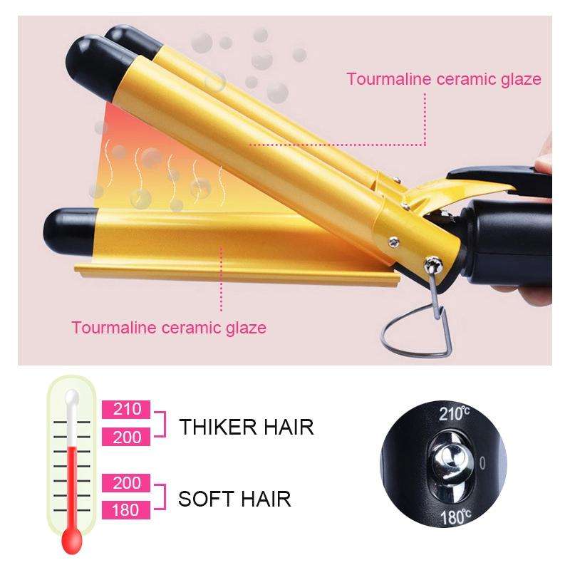 20-32m Automatic Ceramic Perm Splint Hair Curler 3 Barrels Big Wave Hair Curling Iron Tools, Size...