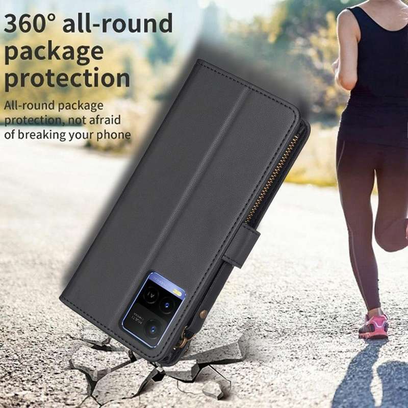 For vivo Y21 / Y21s / Y33s 9 Card Slots Zipper Wallet Leather Flip Phone Case(Black)