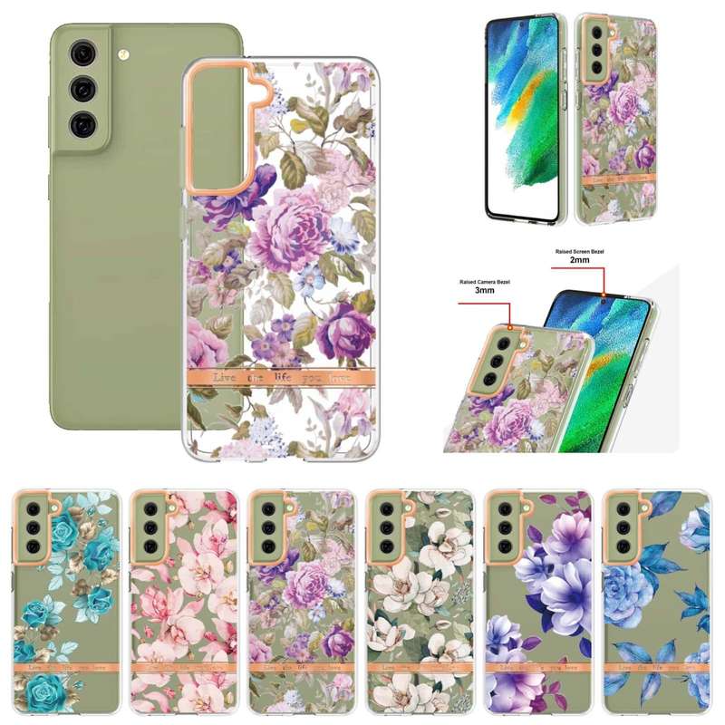 For Samsung Galaxy S21 FE 5G Flowers and Plants Series IMD TPU Phone Case(Purple Peony)
