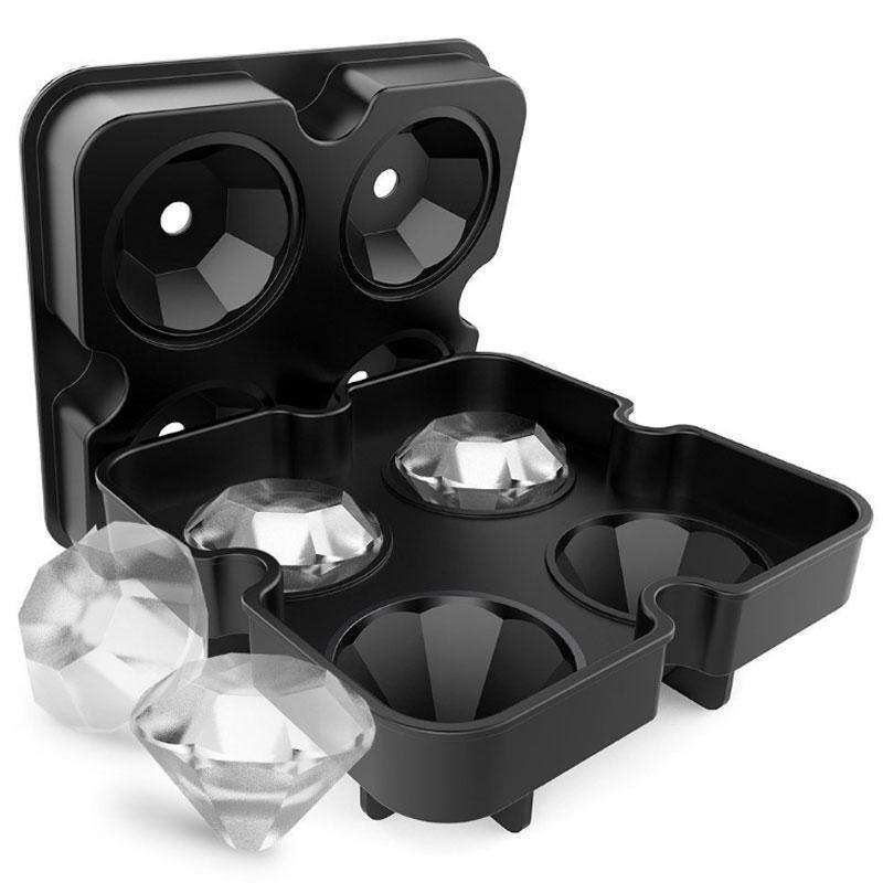 New 4 Cavity Diamond Shape 3D Ice Cube Mold Maker Bar Party Silicone Trays Chocolate Mold Kitchen...