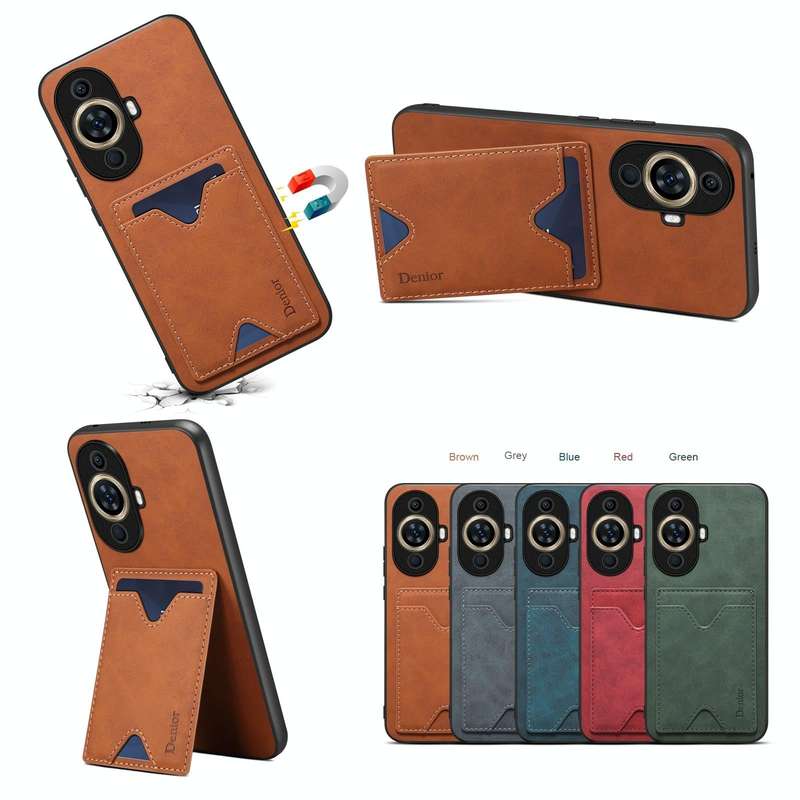 For Huawei nova 11 Denior PU Back Cover Card Slot Holder Phone Case(Blue)