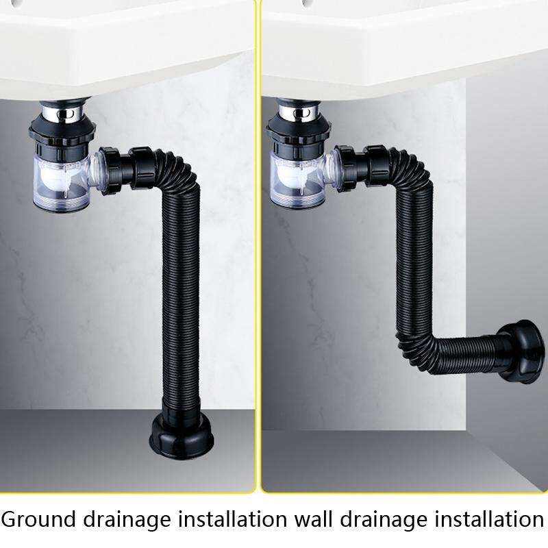 Household Deodorant Washbasin Water Pipe, Style: D White Flap No Basket With Overflow