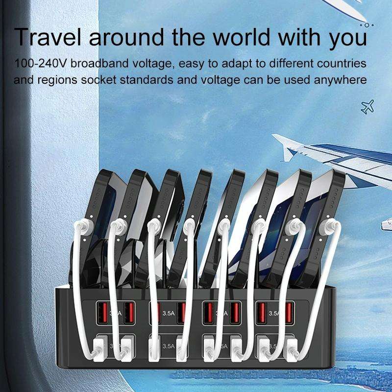 YFY-A55 150W 16 x USB Ports Smart Charging Station with Phone & Tablet Stand, EU Plug