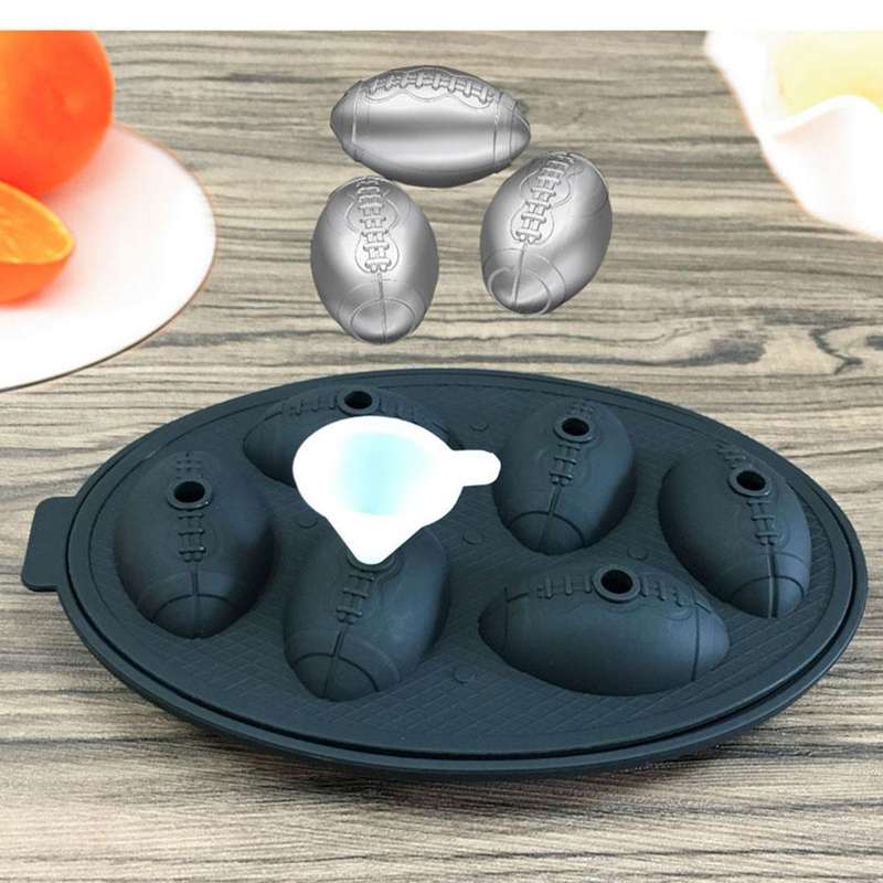 Rugby Shape 3D Ice Cube Mold Maker Bar Party Silicone Trays Chocolate Mold Kitchen Tool (Black)