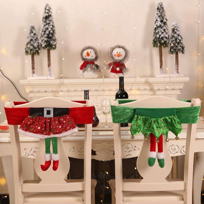 Christmas Chair Cover Decorations Christmas Table Party Ornaments(A131 Green Elf Long Leg)
