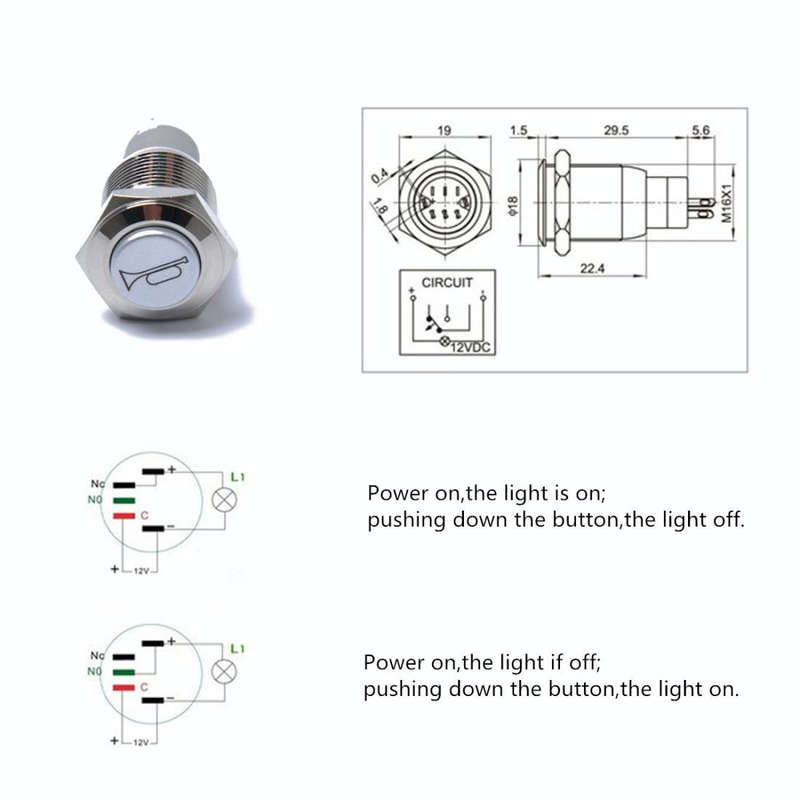 Momentary Reset Switch Push Button 16mm 12V for Car Motorcycle Horn Speaker