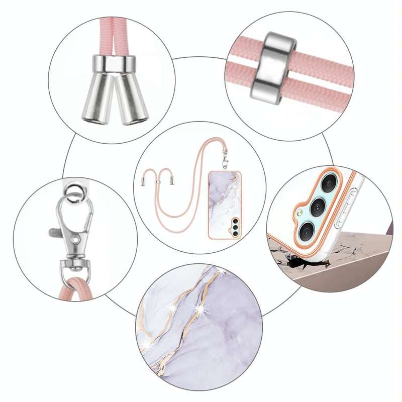 For Samsung Galaxy A24 4G Electroplating Marble Dual-side IMD Phone Case with Lanyard(White 006)