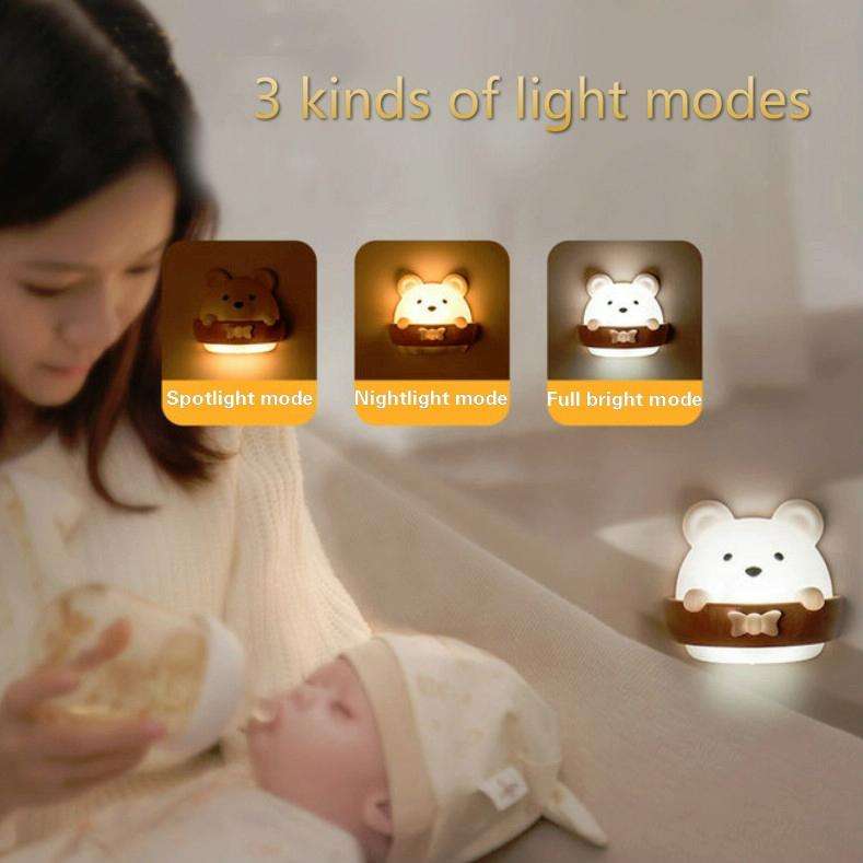 Bear Remote Control Night Light Bedside Eye Protection Wall Lamp with 3 Light Modes, Style:Rechar...