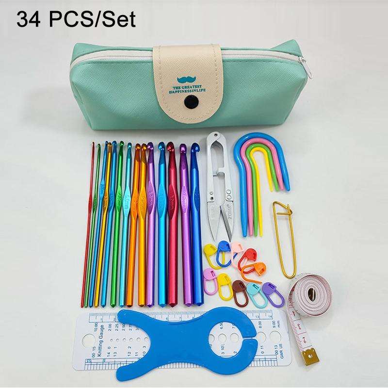 34 PCS/Set Color Alumina Single Head Crochet Handmade DIY Knitting Tool Material