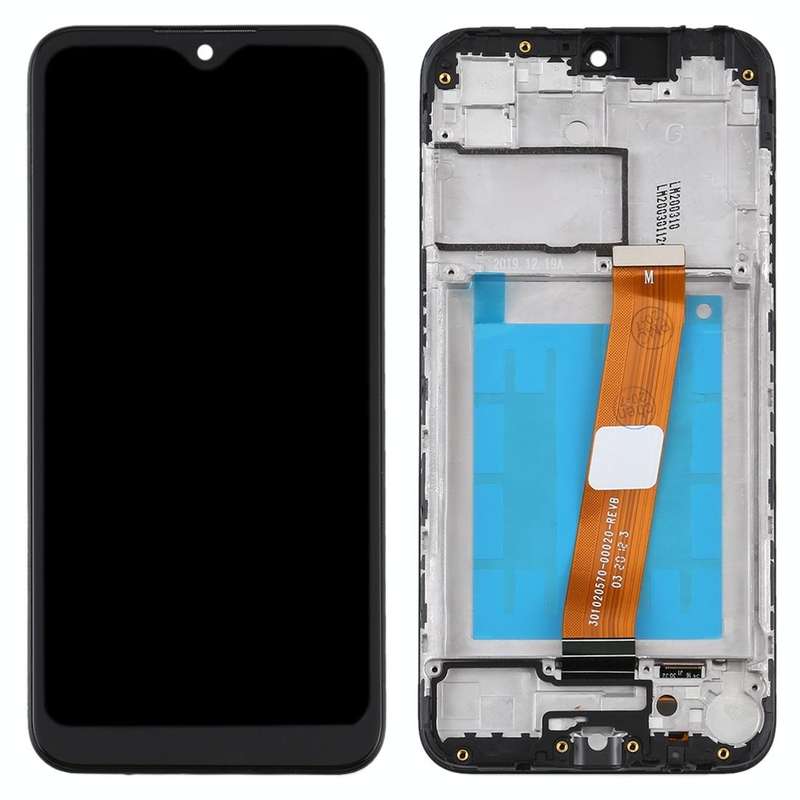 OEM LCD Screen (Flex Cable Wide) for Samsung Galaxy A01 Digitizer Full Assembly with Frame (Black)