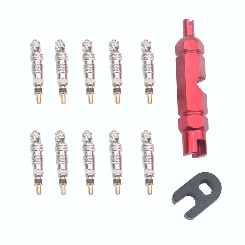 A5586 10 PCS Bicycle French Valve Core with Red Disassembly Tool