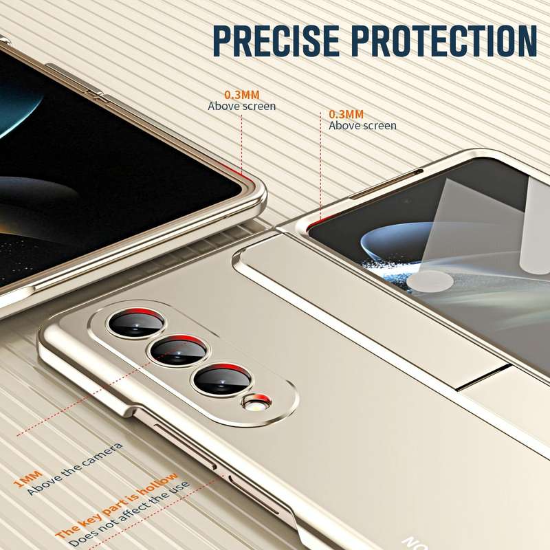 For Samsung Galaxy Z Fold4 2 in 1 Detachable PC Folding Phone Case with Holder & Pen Slot(Gold)