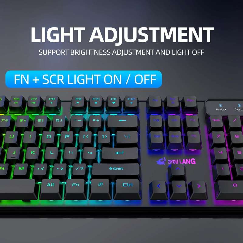 ZIYOULANG T3 Wireless Charging Gaming Lighted Keyboard and Mouse Set(White Rainbow Light)