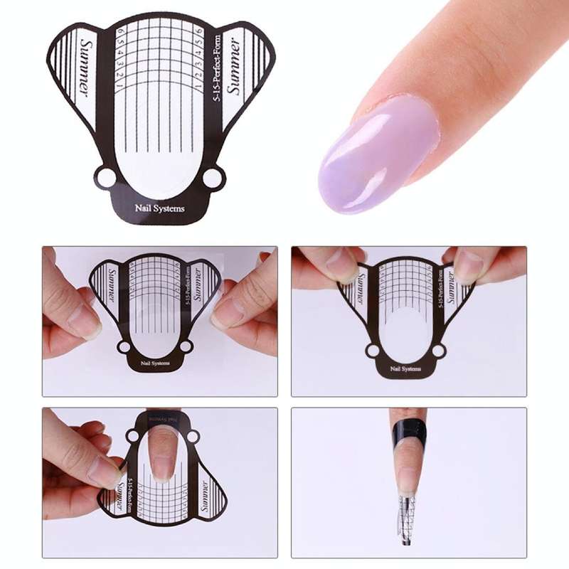 500PCS/Set Nail Art Acrylic UV Gel Tips Extension Builder Form Guide Stencil Manicure Tools(Trans...