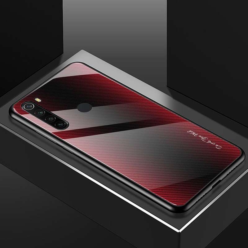 For Xiaomi Redmi Note 8 Carbon Fiber Texture Gradient Color Glass Case(Red)