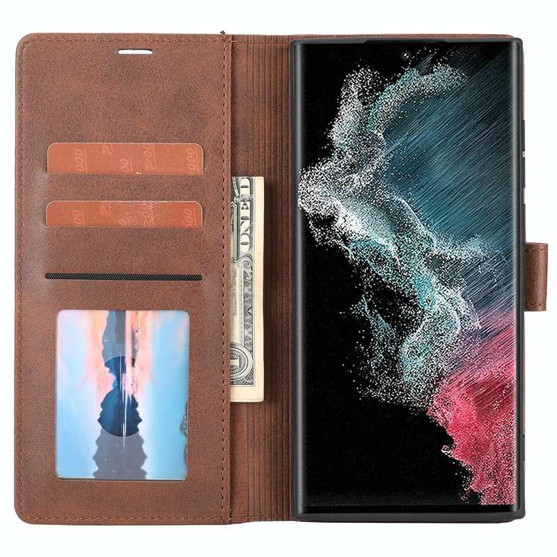 For Samsung Galaxy S22 Ultra 5G Classic Wallet Flip Leather Phone Case(Brown)
