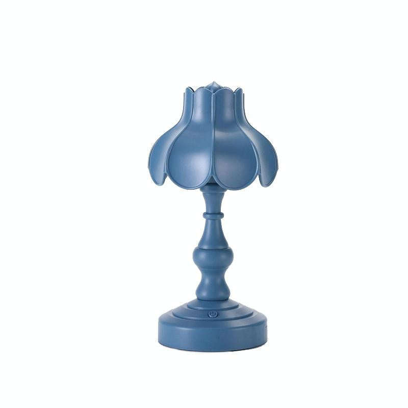 Retro Charging Table Lamp Bedroom Bed LED Eye Protection Light(LD05 Lotus Gray Blue)