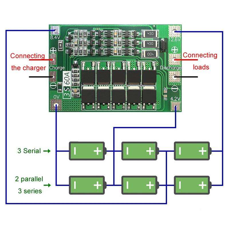 3S 11.1V 12.6V 60A 18650 Li-Ion Battery Charger Protection Board(Enhanced)