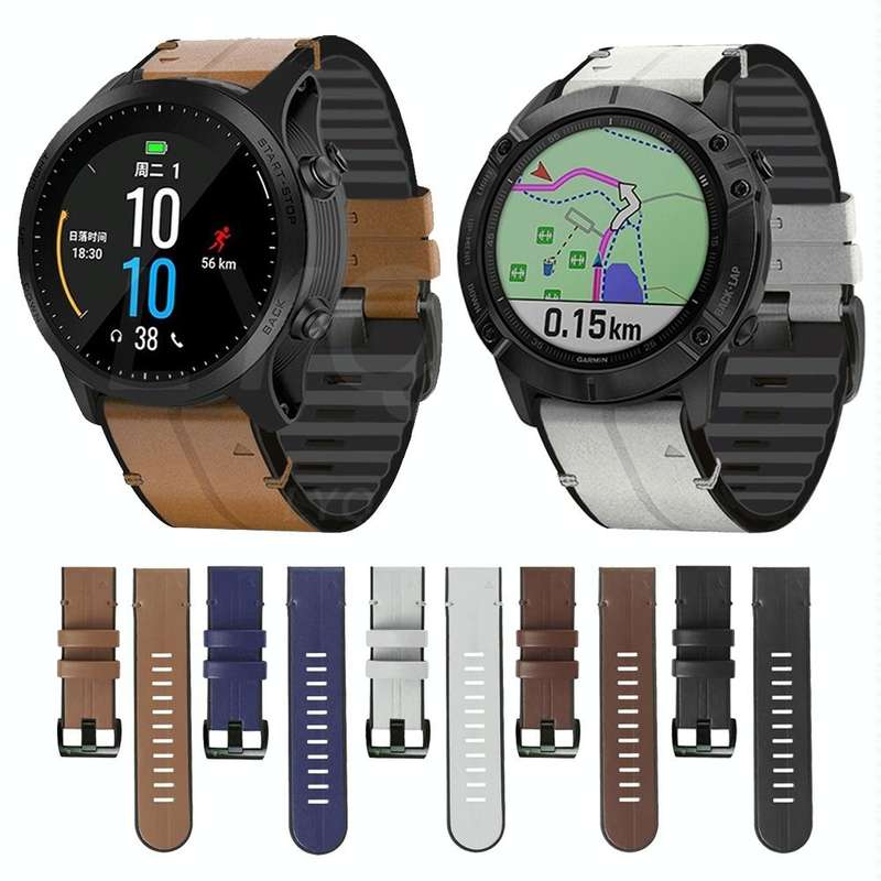 For Garmin Fenix 7X Silicone + Leather Quick Release Watch Band(Brown)