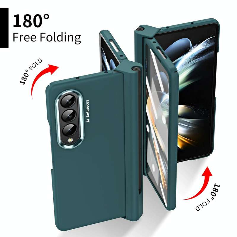 For Samsung Galaxy Z Fold4 Skin Feel Two-color Contact Lens Hinge Flip Phone Case with Pen Slot(A...