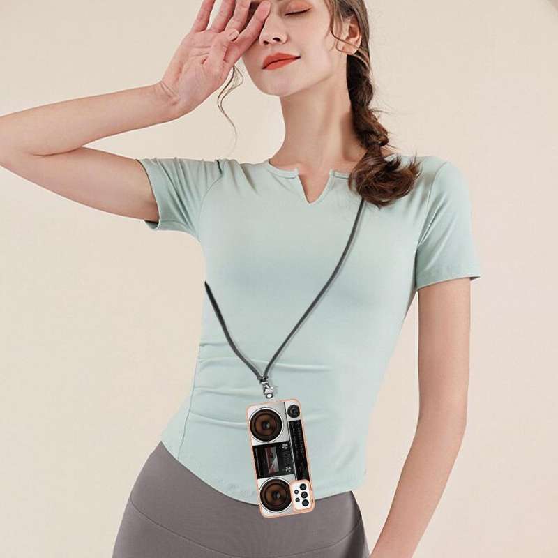 For Samsung Galaxy A73 5G Electroplating Dual-side IMD Phone Case with Lanyard(Retro Radio)