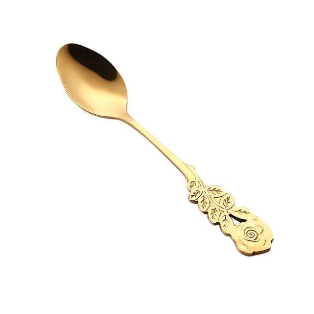 Small Mini Stainless Steel Rose Flower Coffee Spoon Strring Spoon Teaspoon Tea Spoon Dessert Spoo...