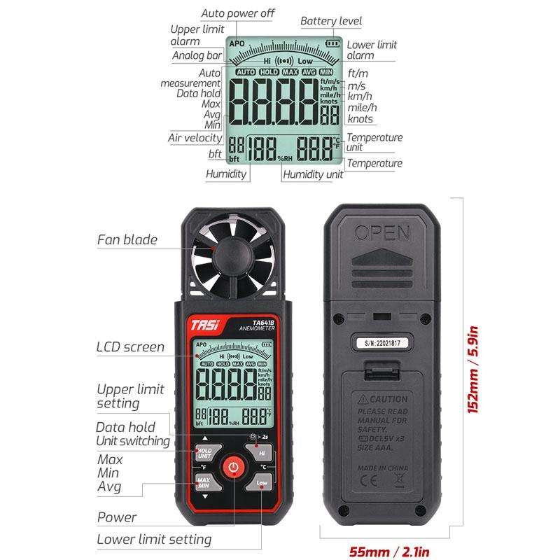 TASI TA641A High Precision Wind Speed Instrument Wind Volume Tester Handheld Wind Speed Meter