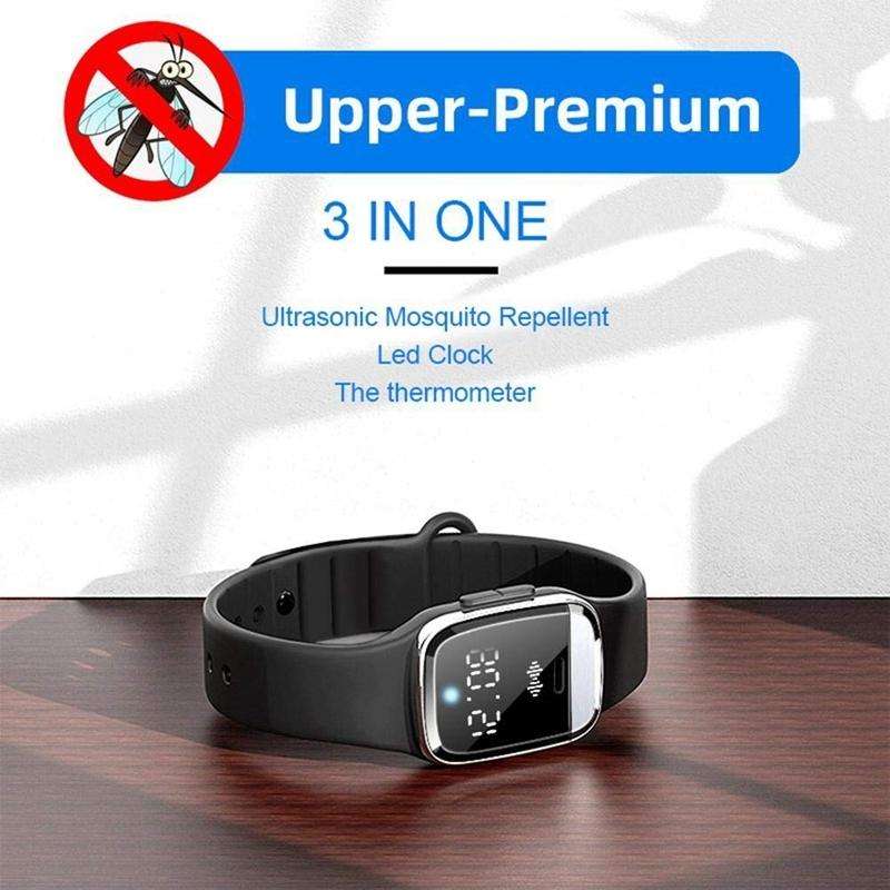 M20 Outdoor Ultrasonic Wave Mosquito Repellent Wristband with Clock & Body Temperature Test(Black)