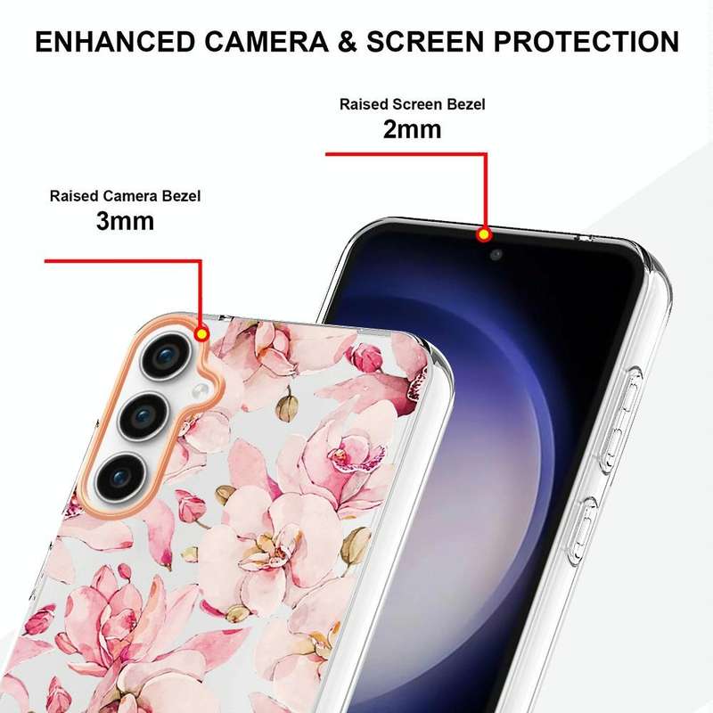 For Samsung Galaxy S23 FE 5G Flowers and Plants Series IMD TPU Phone Case(Pink Gardenia)