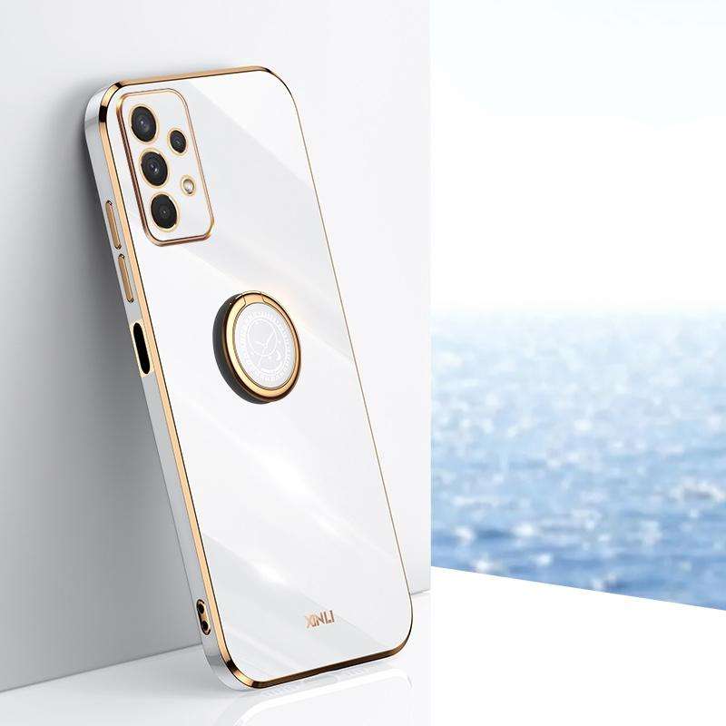 For Samsung Galaxy A32 5G XINLI Straight Edge 6D Electroplate TPU Phone Case with Ring Holder(White)