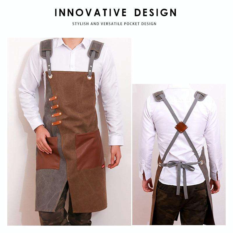 Denim Apron Barber Milk Tea Shop Waiter Overalls(Grey-green Shoulder Strap)