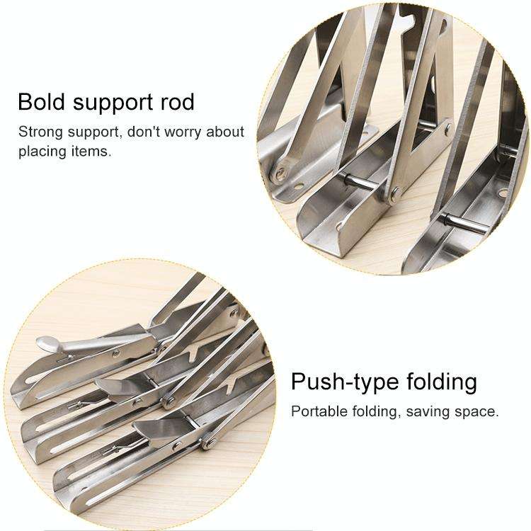 14 inch K Type Wall-mounted Foldable Stainless Steel Spring Storage Shelf for Dining Table