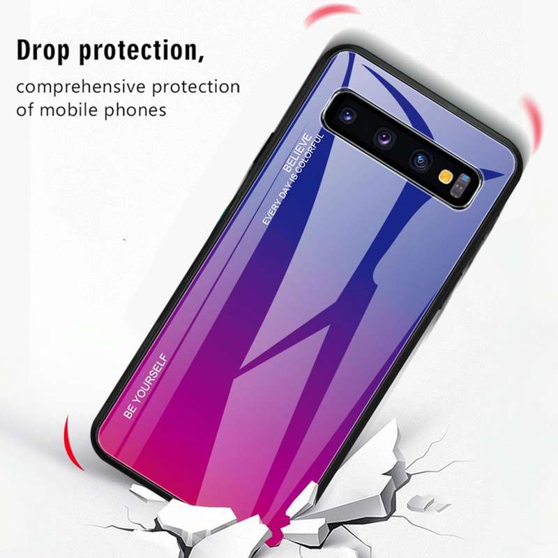 For Galaxy S10 5G Gradient Color Glass Case(Sky Blue)