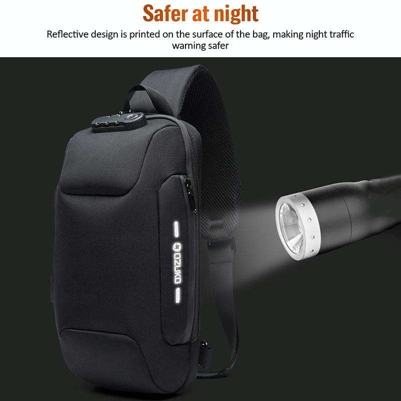 OZUKO 9223 Anti-theft Men Chest Bag Waterproof Crossbody Bag with External USB Charging Port, Sty...
