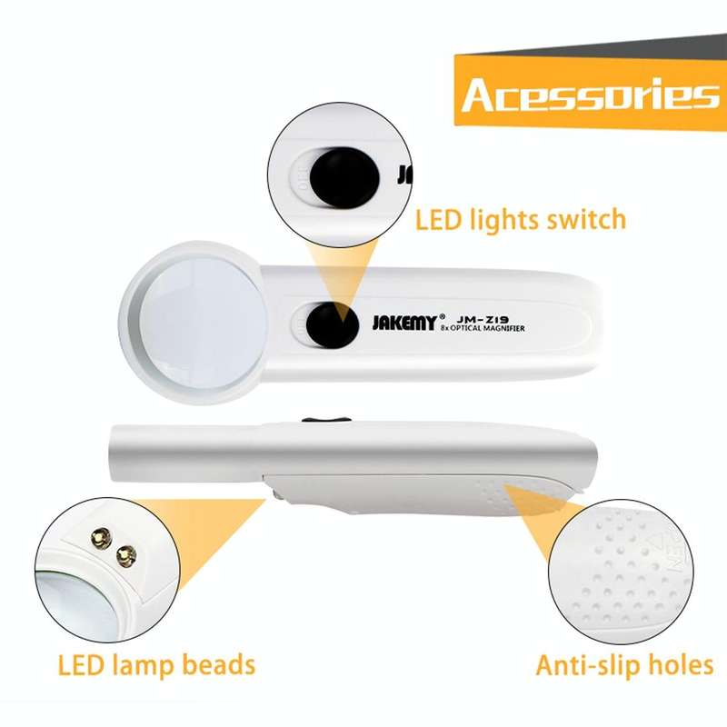 JAKEMY JM-Z19 Portable 8X Optical Magnifier with LED Light