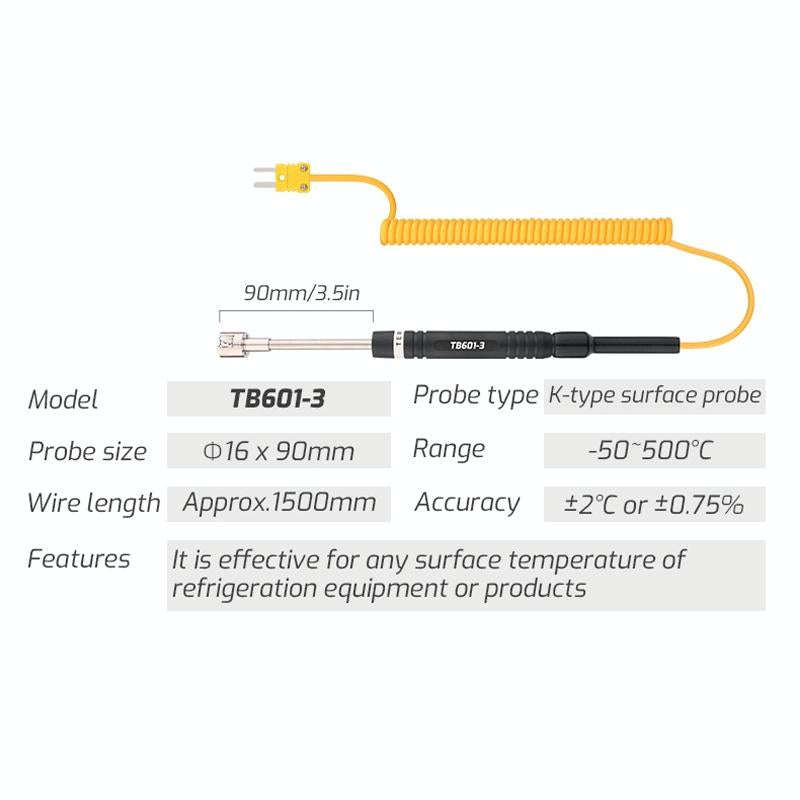 TASI TB601-3 Surface Thermocouple K-Type Probe Use With Thermometer