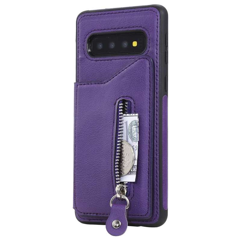 For Galaxy S10 Solid Color Double Buckle Zipper Shockproof Protective Case(Purple)