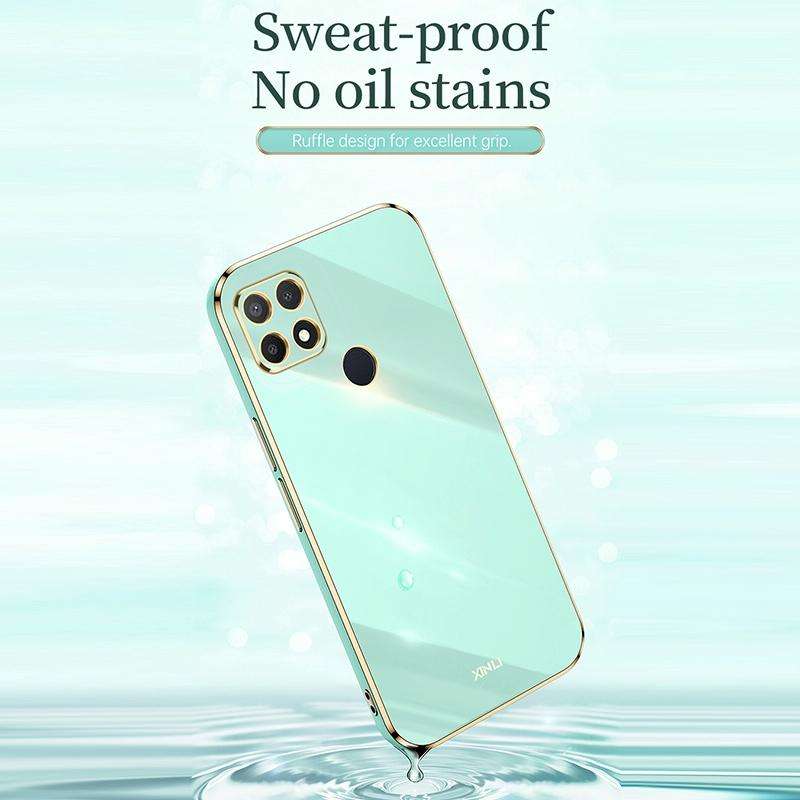 For OPPO A15 XINLI Straight 6D Plating Gold Edge TPU Shockproof Case(Black)