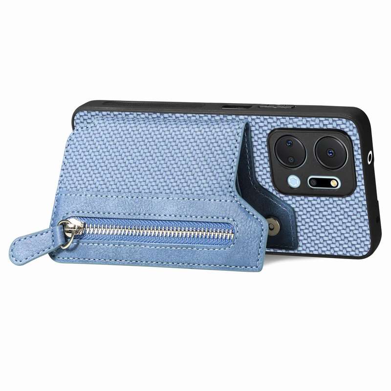 For Honor X7A Carbon Fiber Horizontal Flip Zipper Wallet Phone Case(Blue)