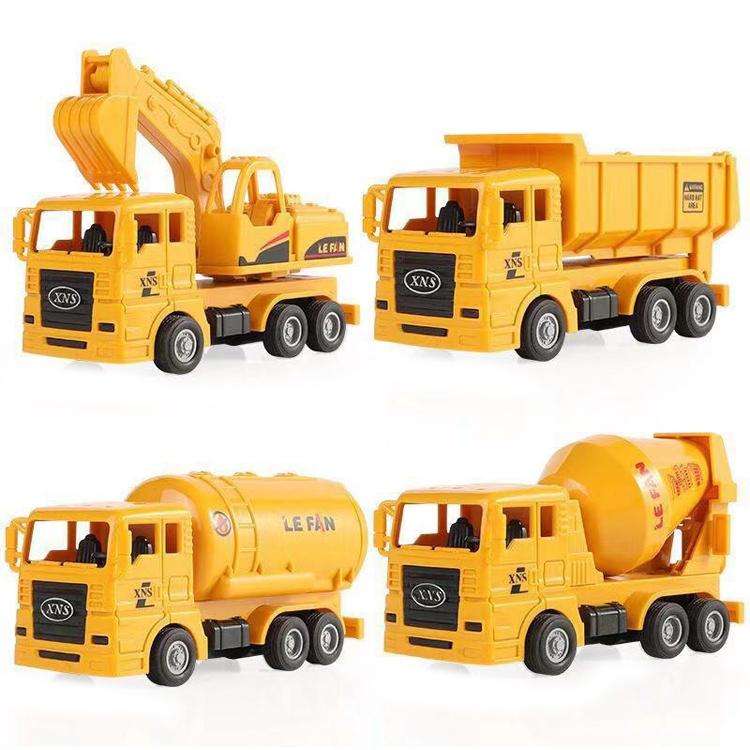 4 in 1 Concrete Mixer Truck + Fuel Tank Truck + Dump Truck + Excavator Inertial Pull Back Car Chi...