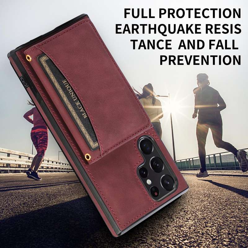 For Samsung Galaxy S22 Ultra Three-fold Leather Phone Case with Card Slot & Wallet & Holder(Wine ...