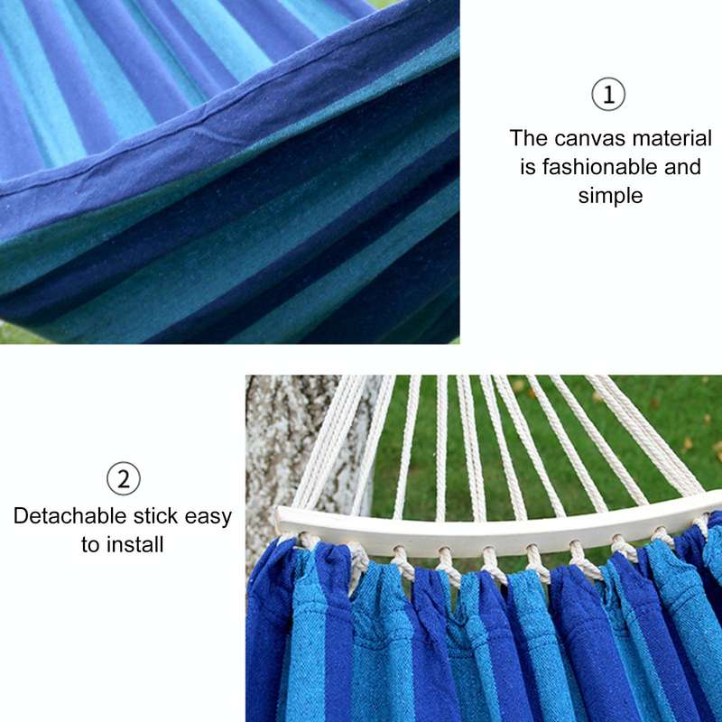 Outdoor Double Thickened Canvas Hammock Indoor Swing with Detachable Curved Rod, Size:190x100cm(G...