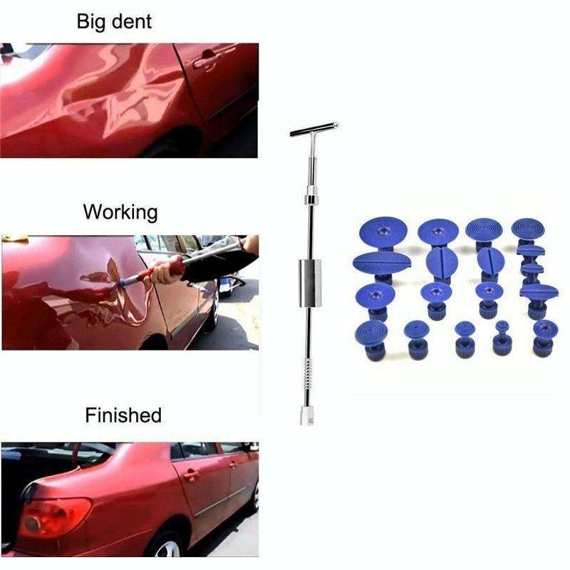 19 in 1 Auto Repair Body Tool Kit Paintless Dent Repair Hail Removal Silver T Bar Slide Hammer De...