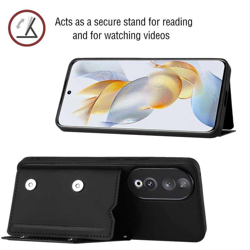 For Honor 90 Skin Feel PU + TPU + PC Card Slots Phone Case(Black)