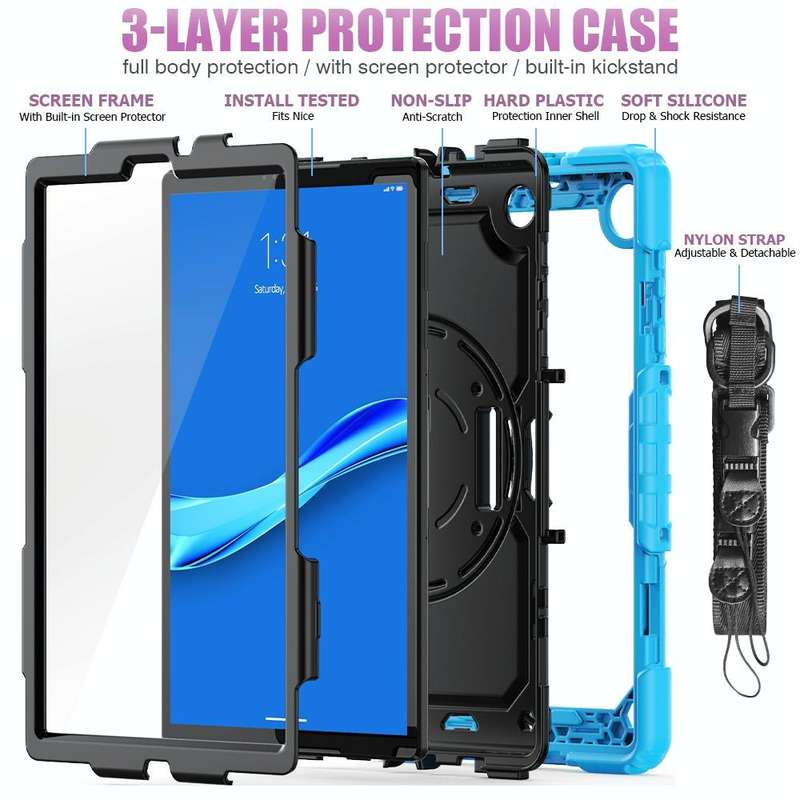 For Lenovo Tab M10 FHD Plus Shockproof Colorful Silicone + PC Protective Case with Holder & Shoul...