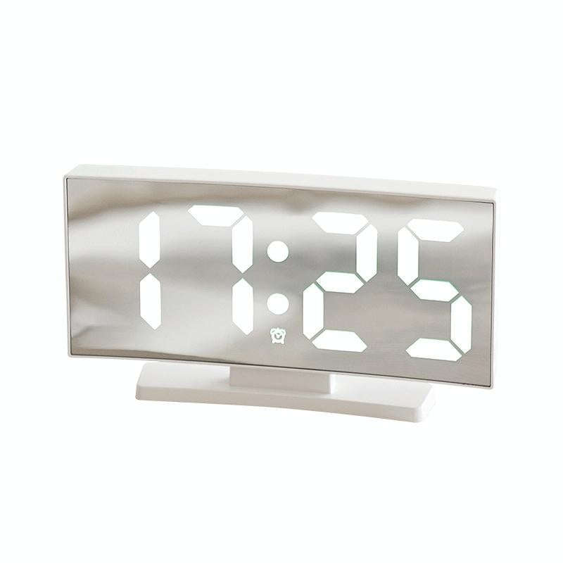 669 Multifunctional LED Curved Screen Desktop Electronic Clock(White Shell White Light)