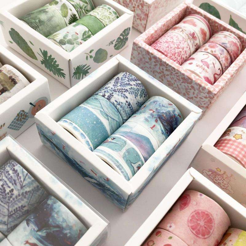 8 Roll / Box Paper Tape Basic Handbook Material Set Small Fresh Girl DIY Decorative Tape Antique ...