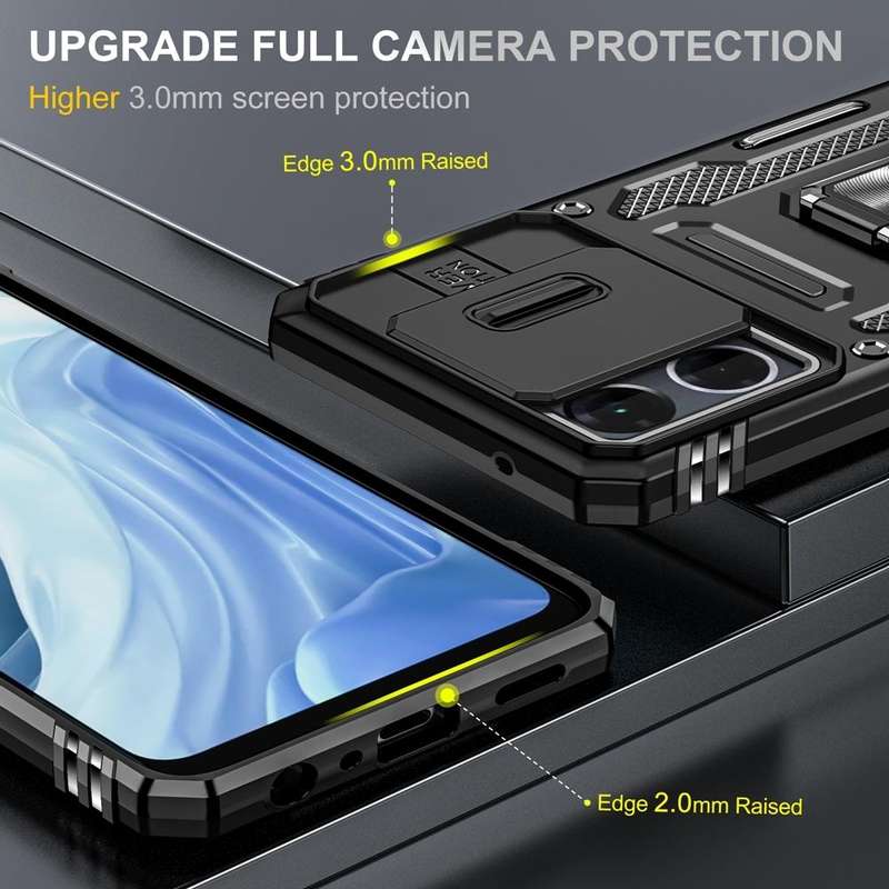 For OPPO Reno7 4G Armor PC + TPU Camera Shield Phone Case(Black)